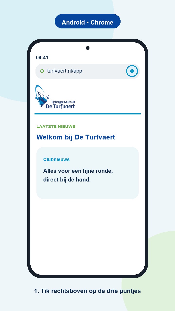 De Turfvaert-app in Chrome met de drie puntjes rechtsboven