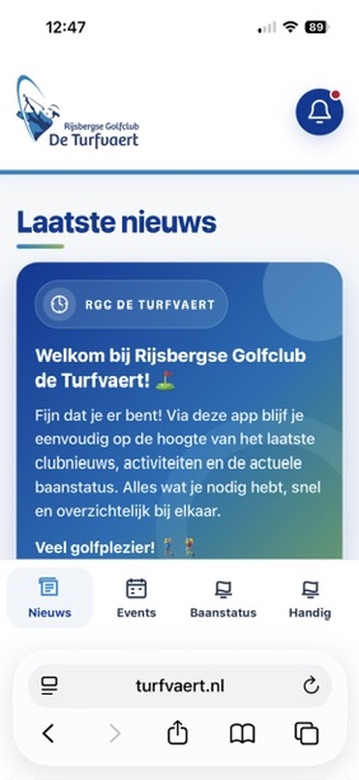 De Turfvaert-app in Safari met het deel-icoon onderaan