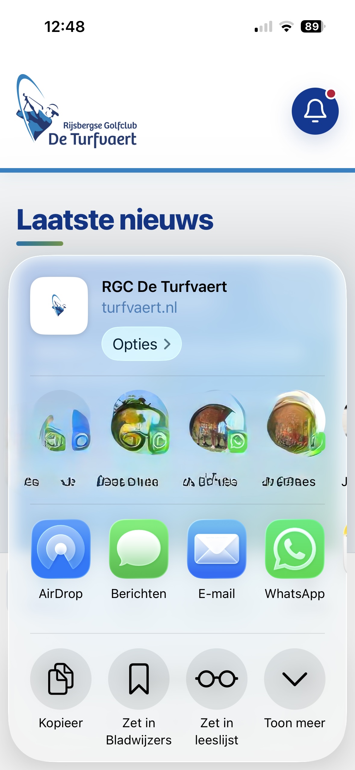 Het deelvenster van Safari