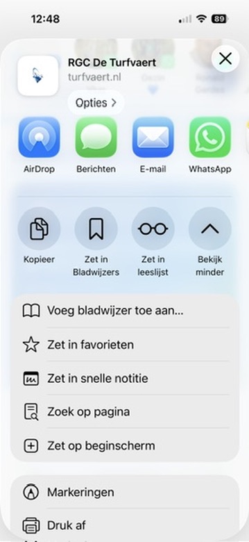 De keuze Zet op beginscherm in Safari